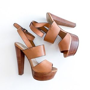 Steve Madden Dezzzy Tan Leather Heels | Size 7.0
